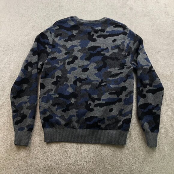 G.H. Bass & Co. Mens SweeaterSmall Gray Blue Camouflage Crew Neck Pullover Y2K - Picture 8 of 8